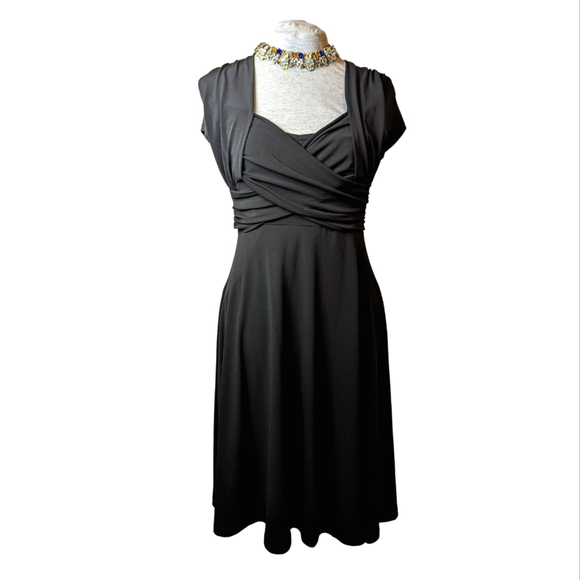 Rickis szM black stretch cross-front retro-feel perfect fit & flare LB dress EUC - Picture 1 of 6